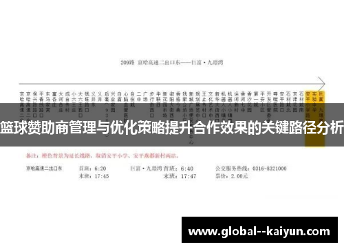 篮球赞助商管理与优化策略提升合作效果的关键路径分析